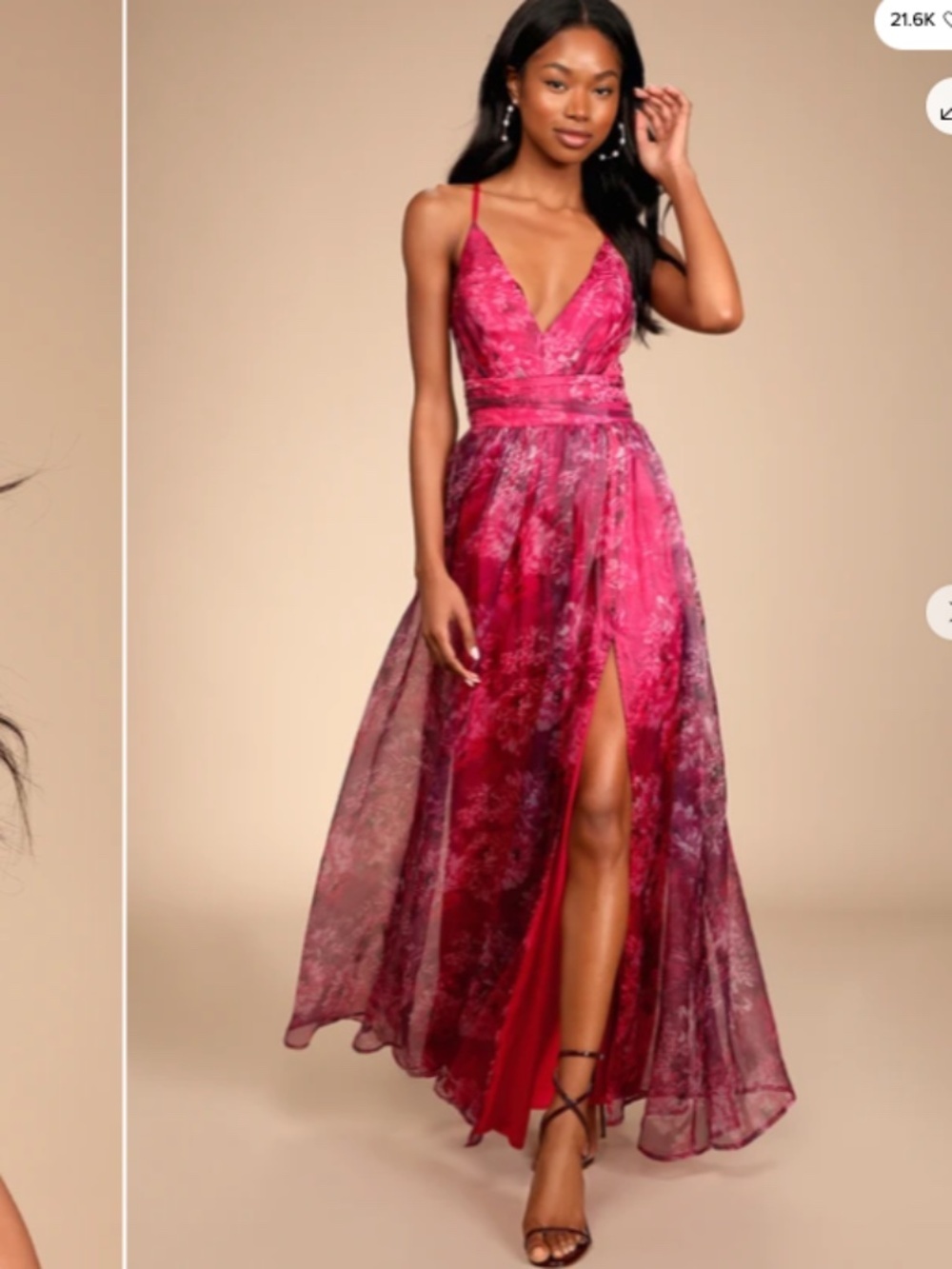LULU's Floral Sexy Flowy Prom Wedding Chic Magenta Maxi Dress NWOT - Picture 3 of 5